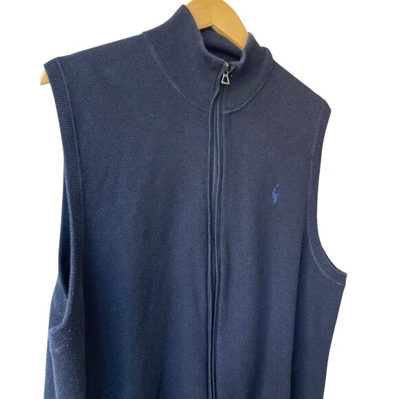 Polo Ralph Lauren Mens Sweater Vest Size XXL 2XL Navy Blue Full Zip Pima Cotton - Picture 3 of 6
